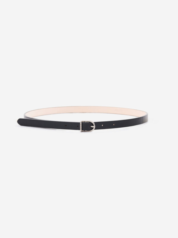 Leather belt with branded buckle