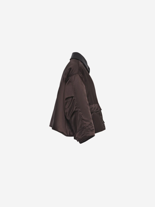 Puffer coat with contrast leather collar and D-Ring hook
