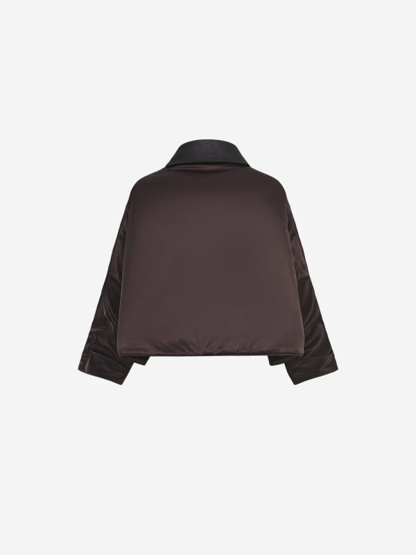 Puffer coat with contrast leather collar and D-Ring hook
