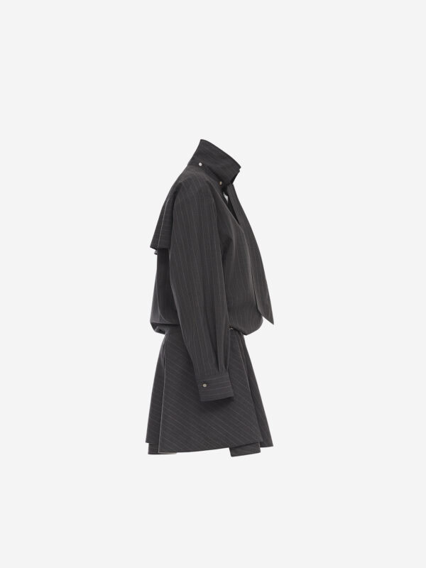 Pinstripe shirt mini dress with scarf collar