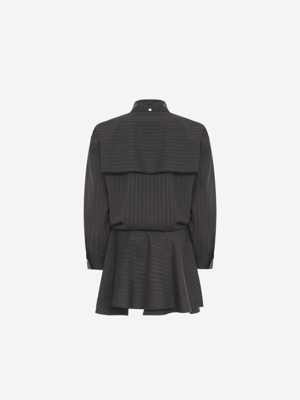 Pinstripe shirt mini dress with scarf collar