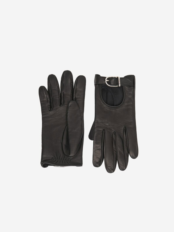 Nappa leather gloves with D-Ring metal buckle, brown