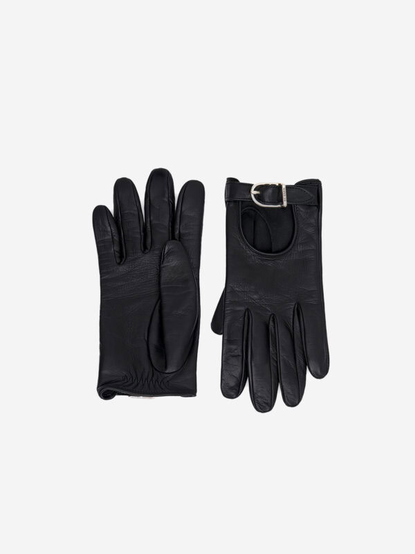 Nappa leather gloves with D-Ring metal buckle, black