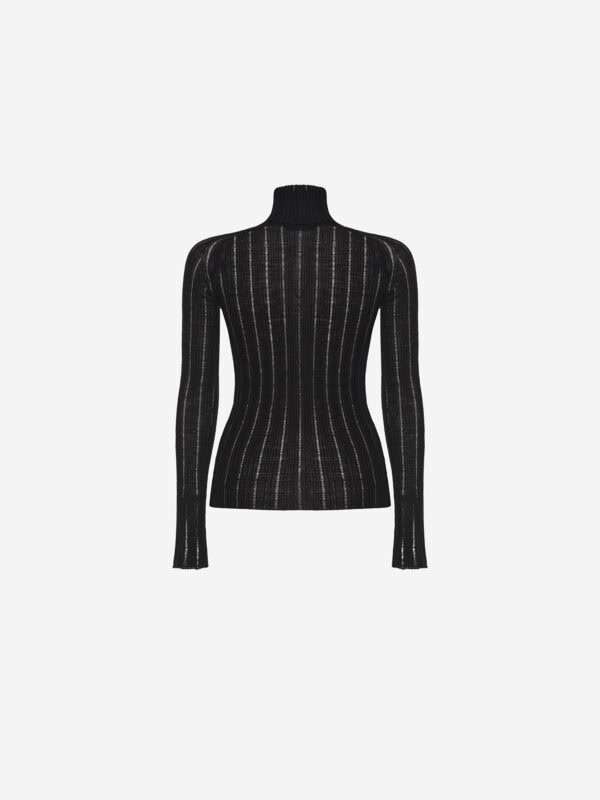 Top a collo alto in maglia leggera a coste in lana con polsini aperti