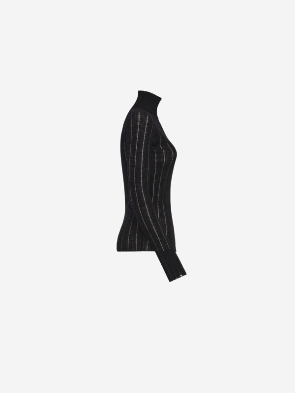 Top a collo alto in maglia leggera a coste in lana con polsini aperti