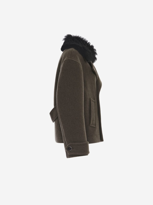 Double-breasted virgin wool military peacoat with fur collar