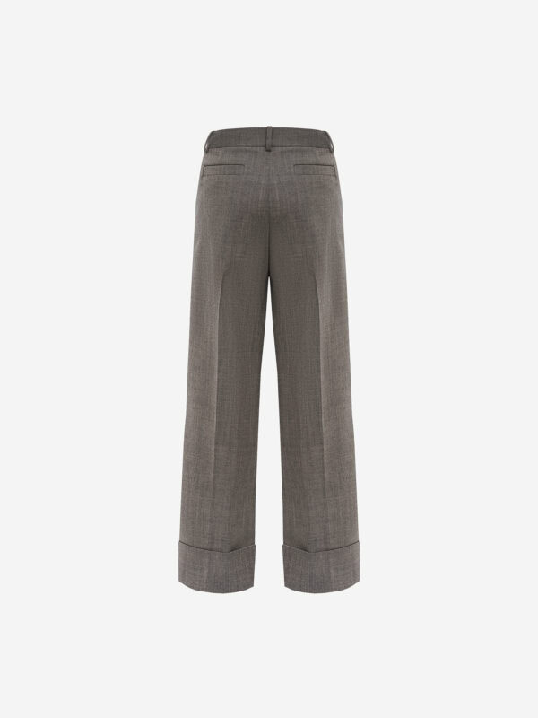 Wide-leg virgin wool tailored trousers with turn-ups, greige
