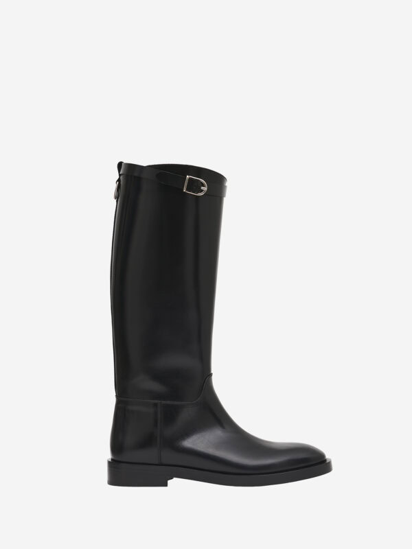 Calfskin riding boots with D-Ring logo and removable belt