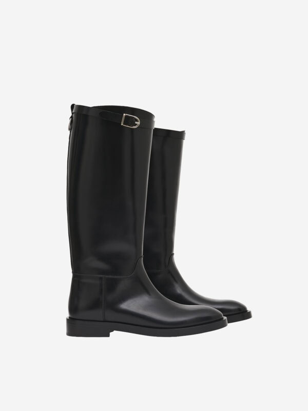 Calfskin riding boots with D-Ring logo and removable belt