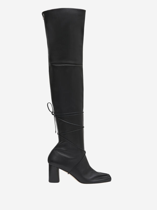 Soft leather over-the-knee boots with heel and side zip