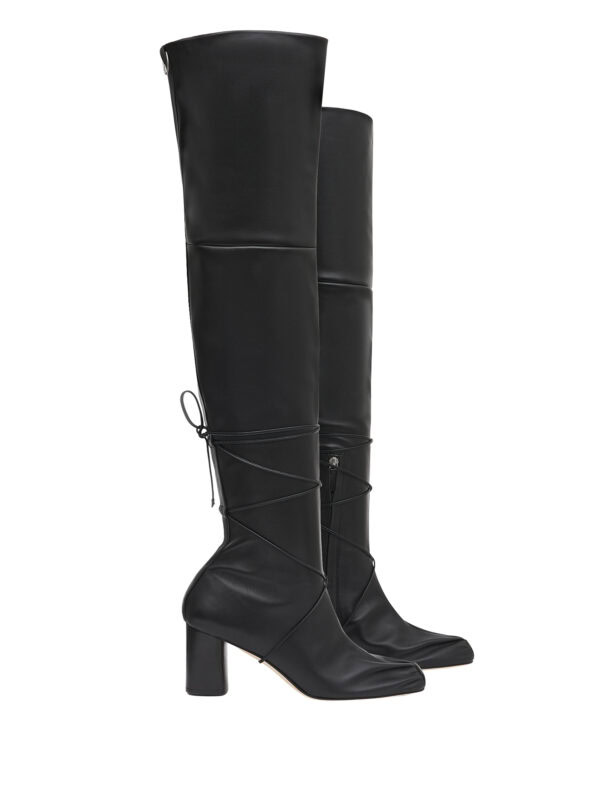 Soft leather over-the-knee boots with heel and side zip