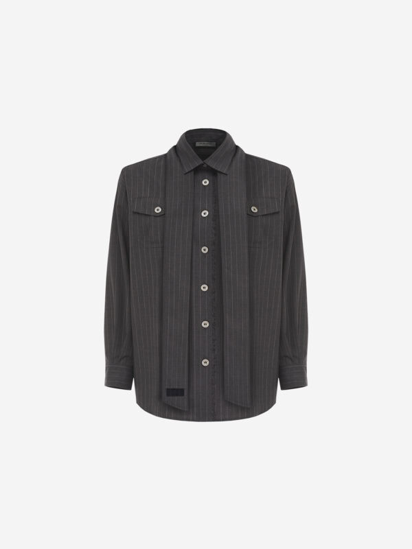 Pinstripe regular-fit shirt with removable scarf