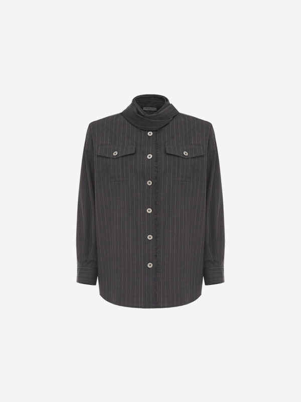 Pinstripe regular-fit shirt with removable scarf