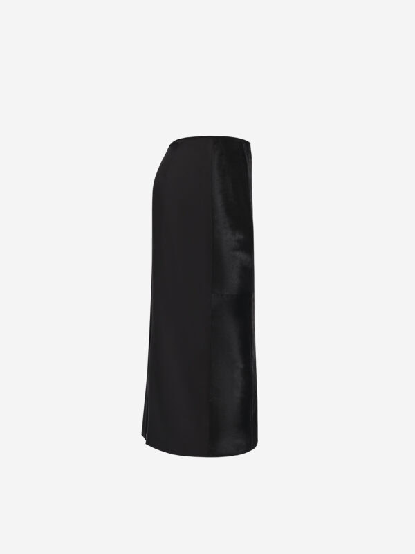 Pony hair pencil skirt with leather back strap